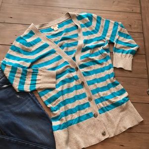 Mossimo Large, gray and blue striped cardigan